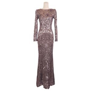 Betsy & Adam Long Sleeve Sequin Gown Taupe Sz 4